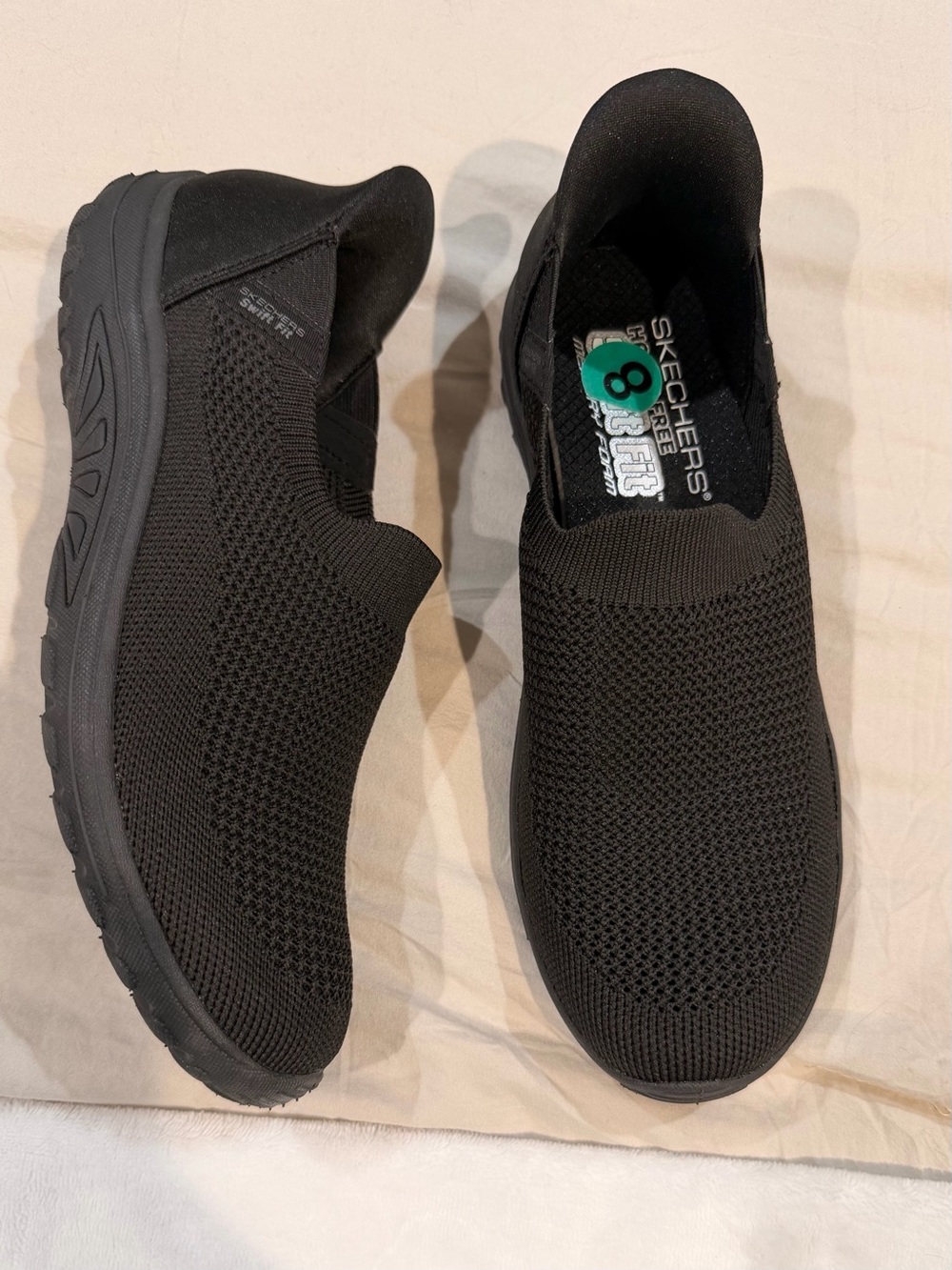 Skechers Women Black Slip-On Knit Walking Shoes